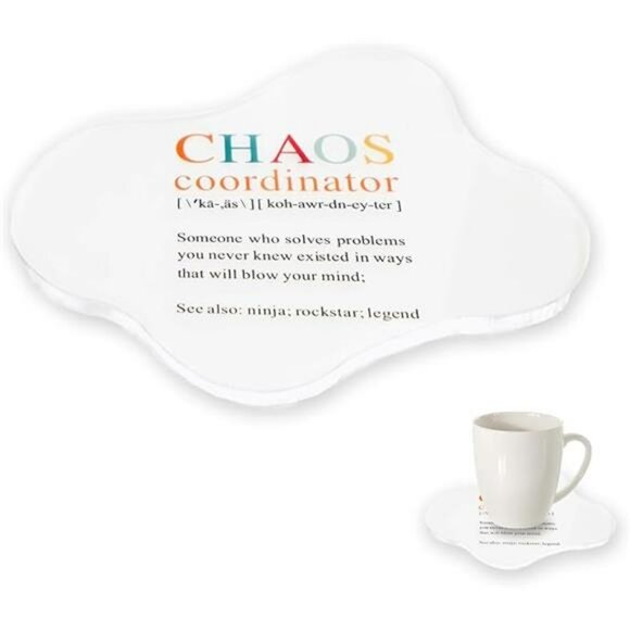 Funny Chaos Coordinator Acrylic Coaster Set Coffee Cup Desk Office Gift - Picture 8 of 8